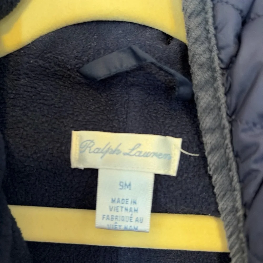 Ralph Lauren Baby Quilted Snowsuit 9M Navy Hooded One-Piece Bunting Unisex